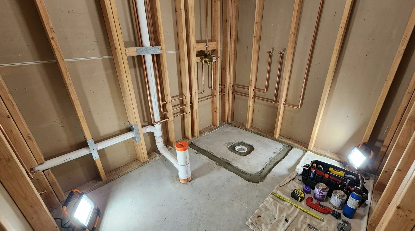 Bathroom rough-in plumbing during remodel by Johns Plumbing LLC in Pembroke Pines