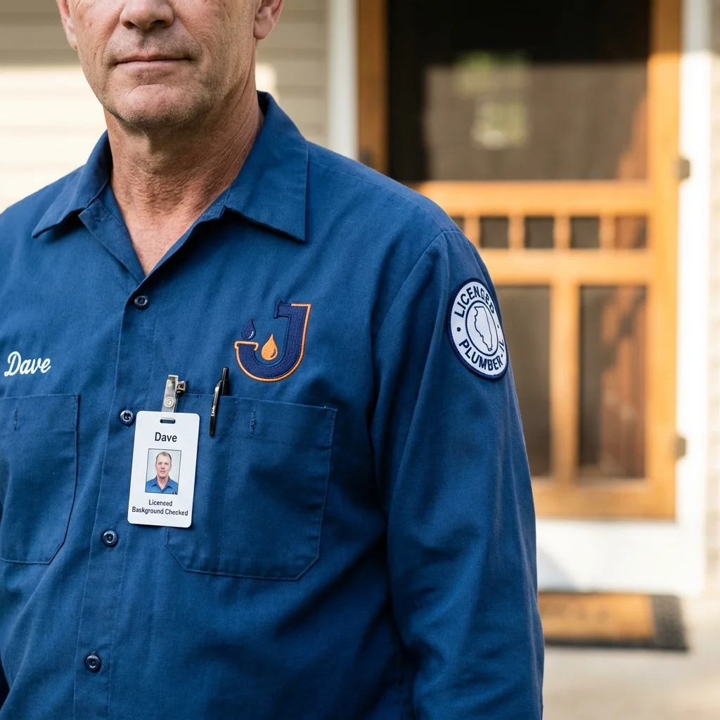 Licensed plumber showing ID badge in Pembroke Pines, FL