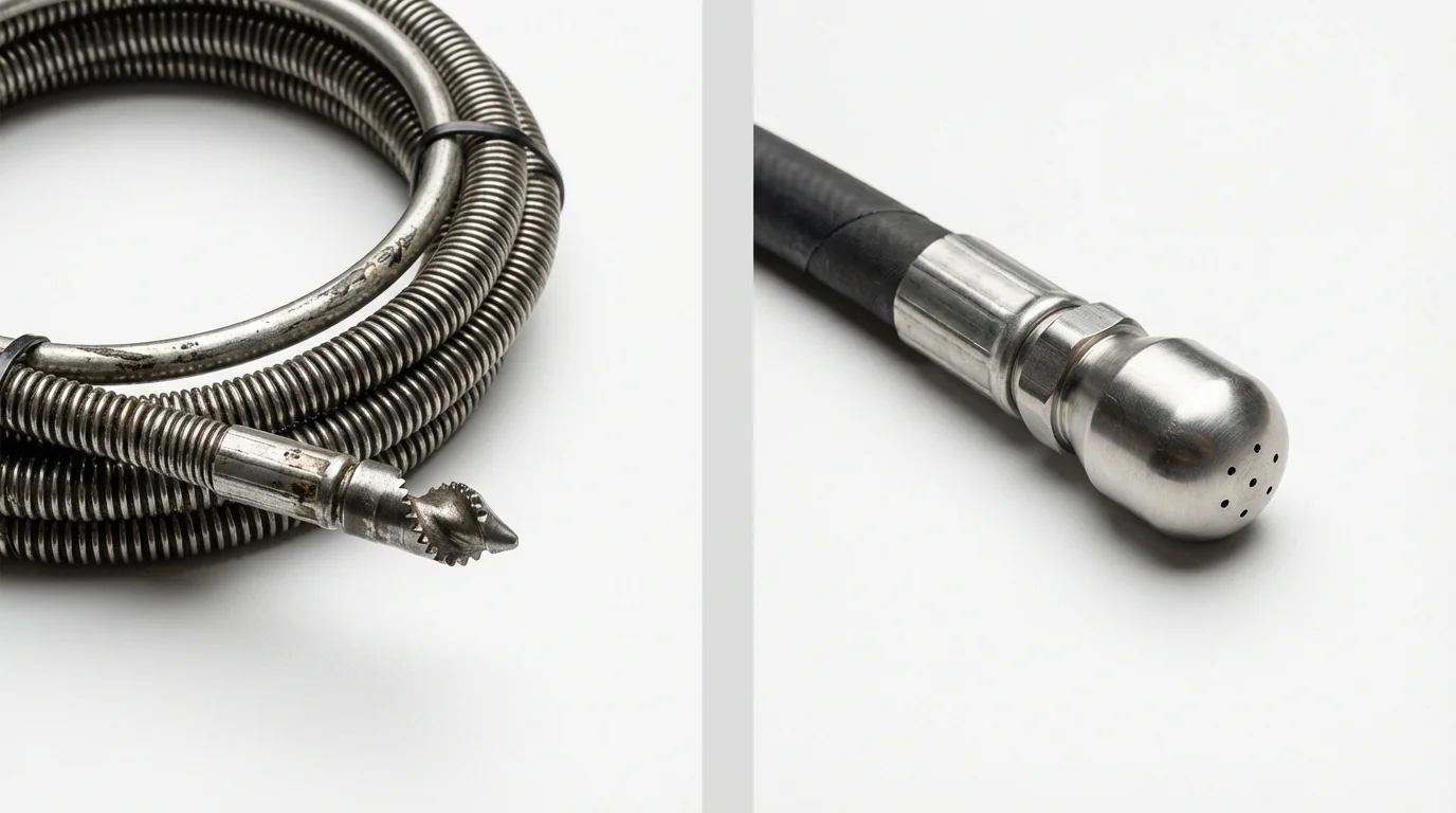 Drain snake cable and hydro jetting nozzle used for drain cleaning in Pembroke Pines, FL
