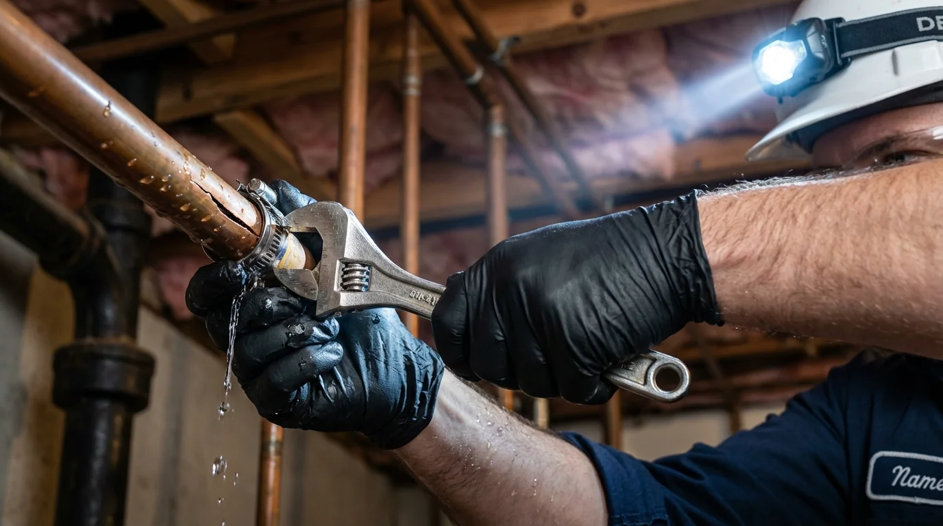 Emergency pipe clamp repair being performed by a Johns Plumbing LLC plumber in Pembroke Pines