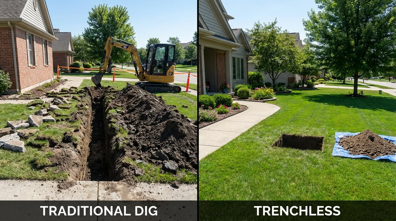 Trenchless sewer repair with minimal yard damage versus traditional excavation in Pembroke Pines, FL